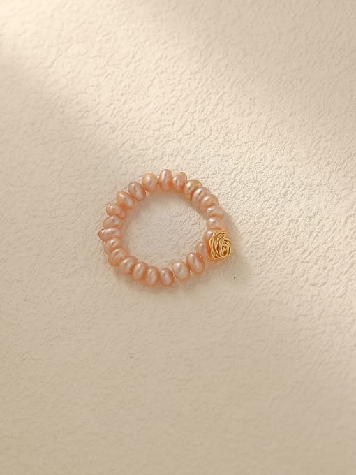 Orange pink [6] Brass Imitation Pearl Rosary Minimalist Band Fashion Ring